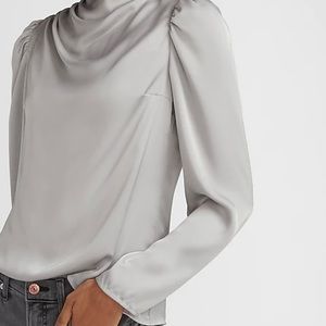 Grey satin long sleeve top